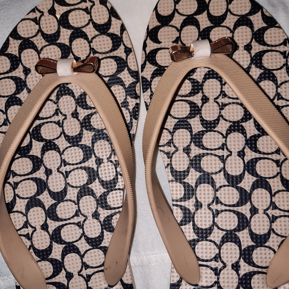 Tan and Black Coach sandals